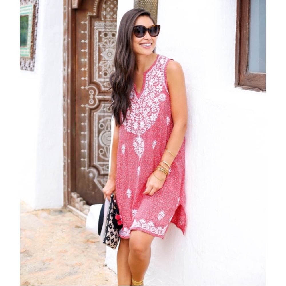 AUROBELLE Ibiza Red and White Embroidered Sundress Size 40 Large